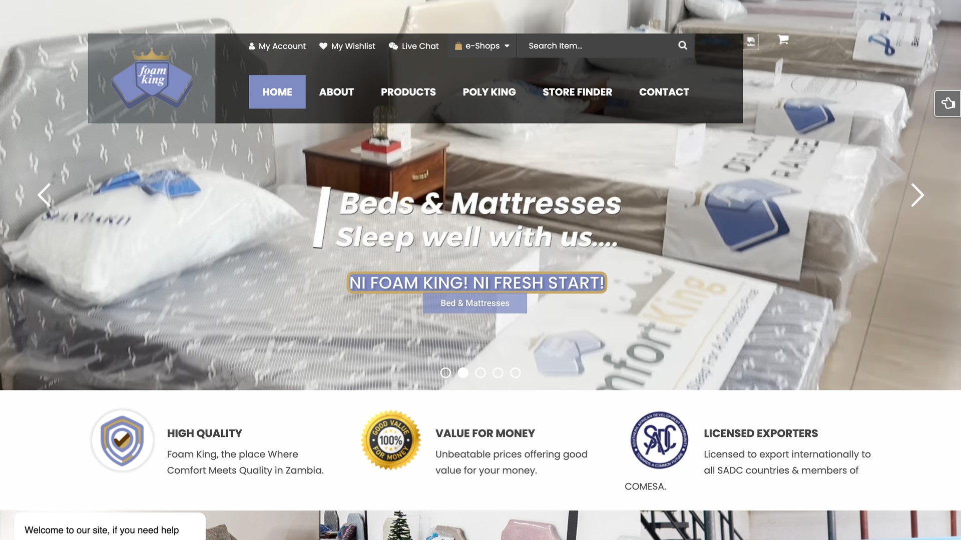 Foam King website: full desktop homepage view