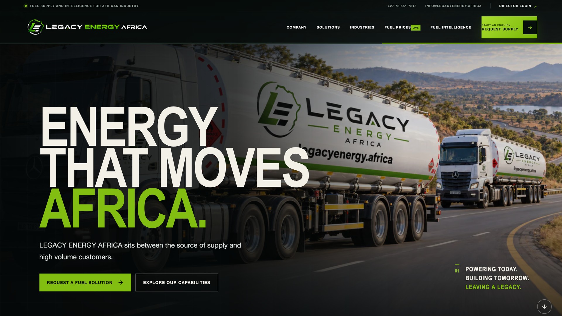 Legacy Energy website: full desktop homepage view