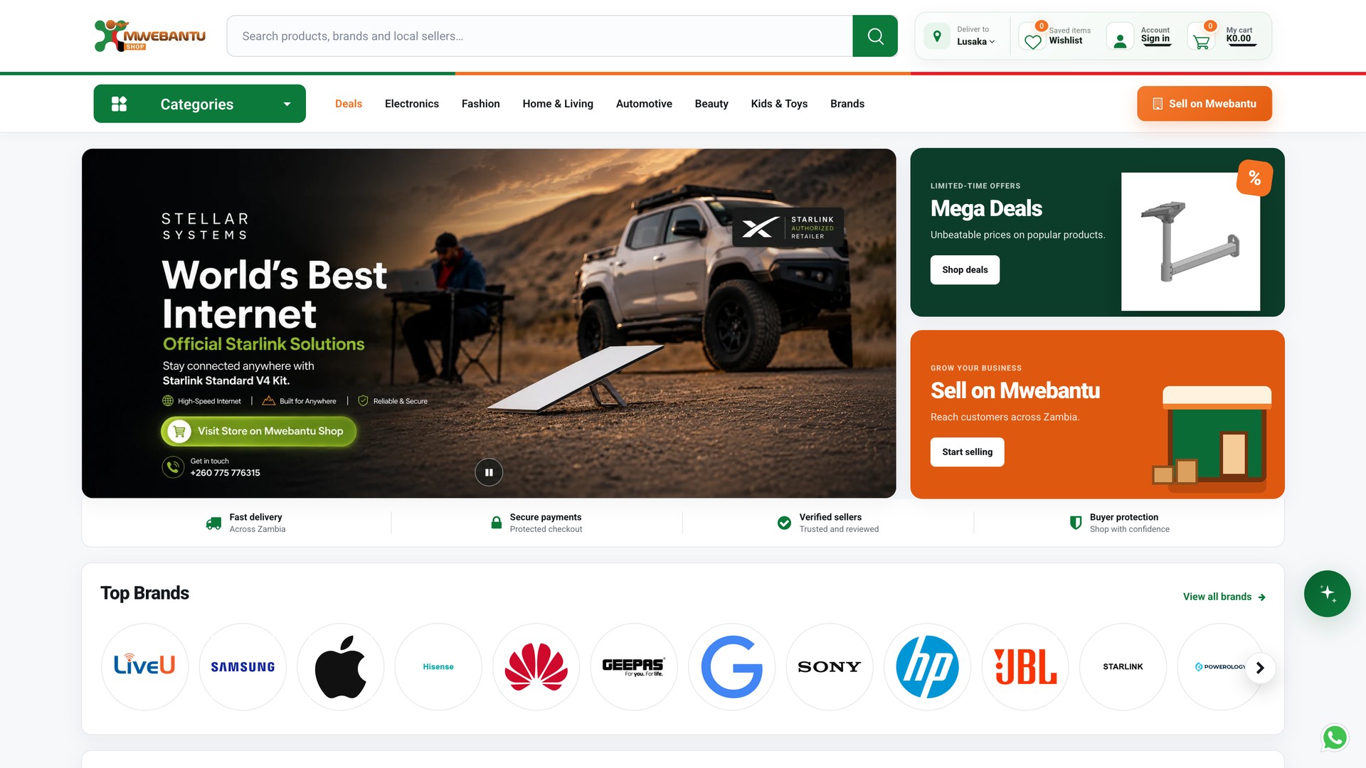 Mwebantu Shop website: full desktop homepage view