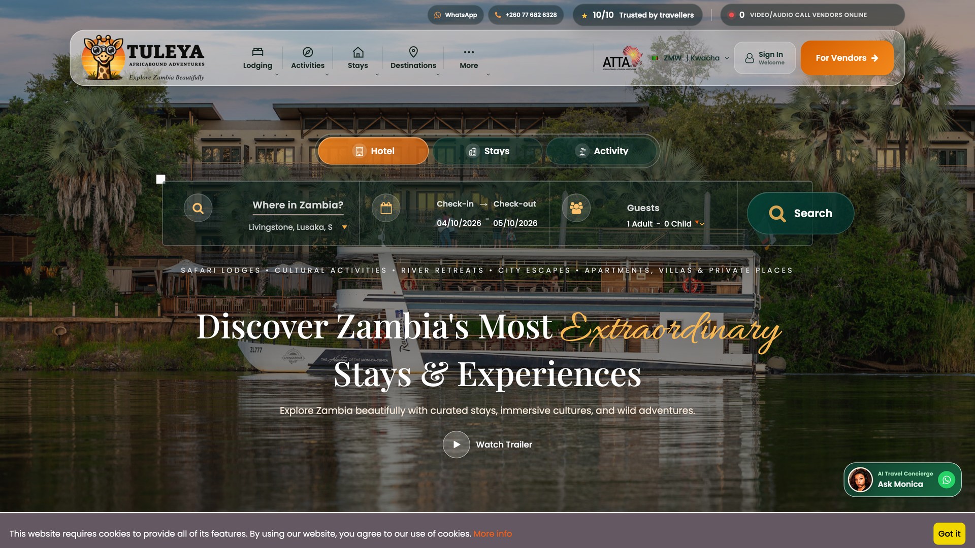 Tuleya website: full desktop homepage view