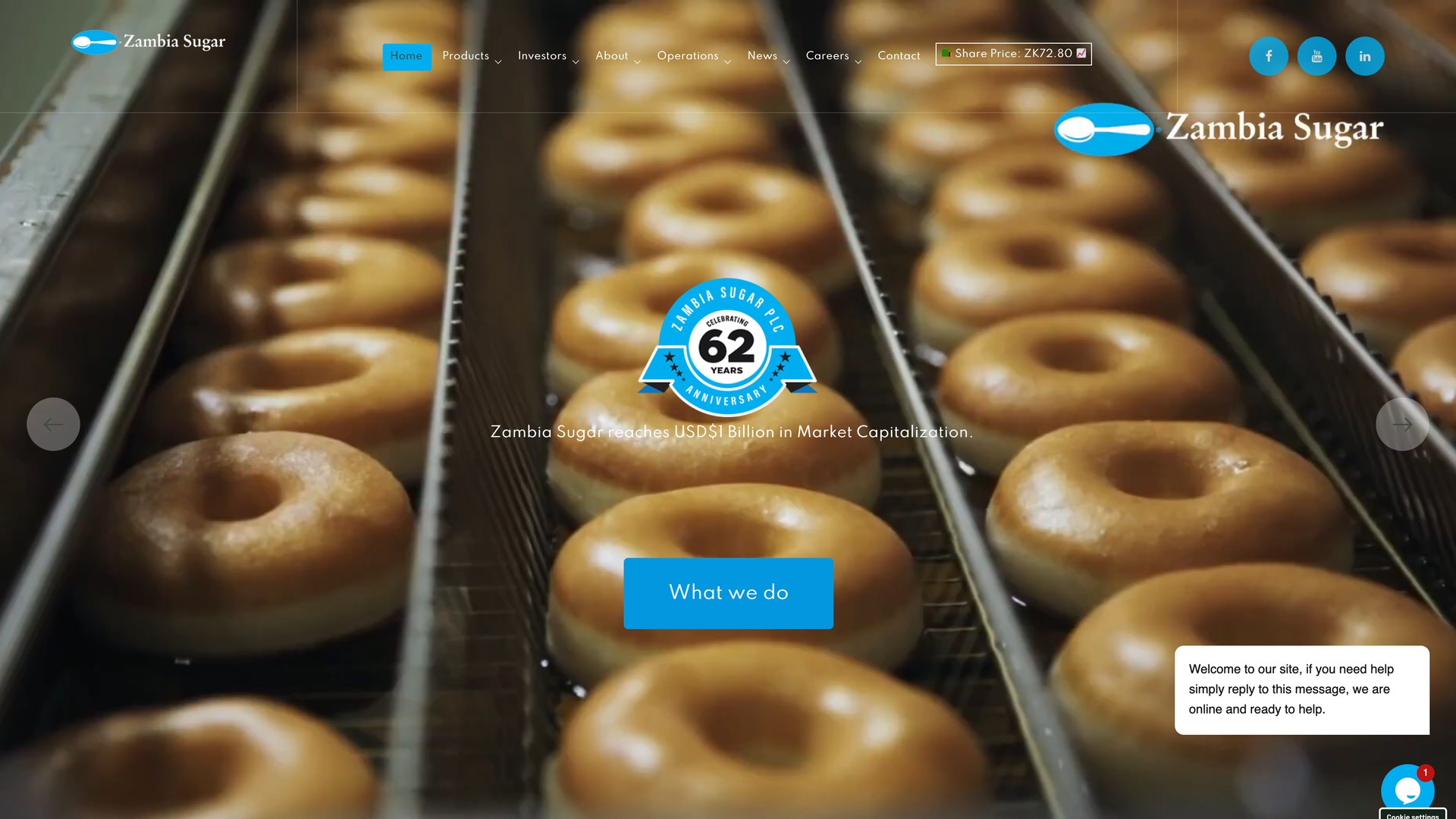 Zambia Sugar website: full desktop homepage view