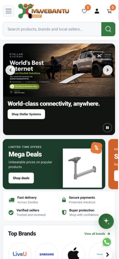 Mwebantu Shop website on a mobile screen