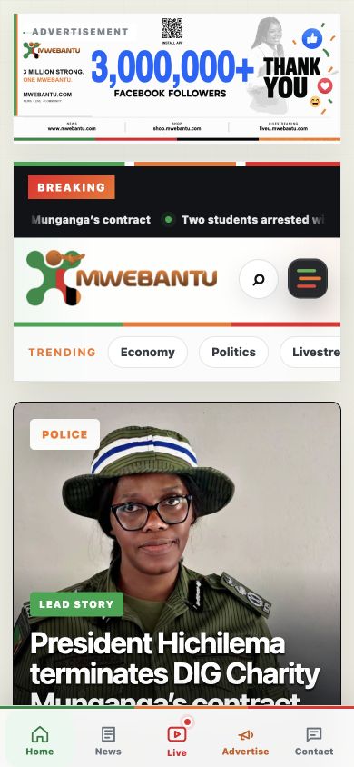 Mwebantu website on a mobile screen