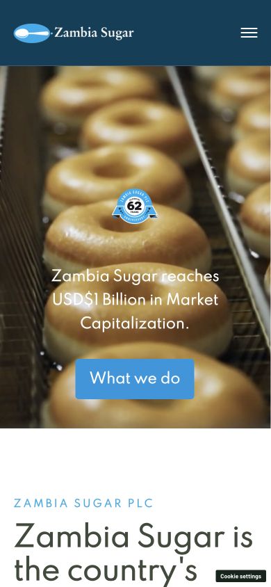 Zambia Sugar website on a mobile screen